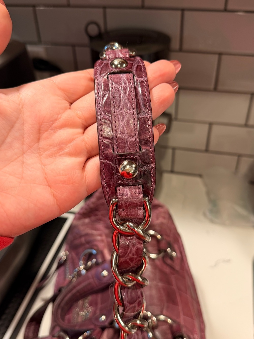 Coach 2010 Madison Audrey Purple Croc Embossed Leather Satchel Bag - Picture 9 of 13